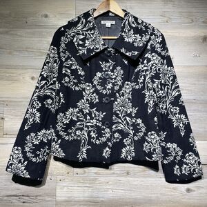 Pendleton Floral Wool Jacket Blazer Peter Pan Collar Women’s 4 Black Cream Lined